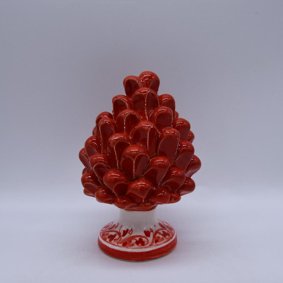 Pigna siciliana in ceramica rossa h.12 cm Produzione artigianale di Caltagirone con base decorata