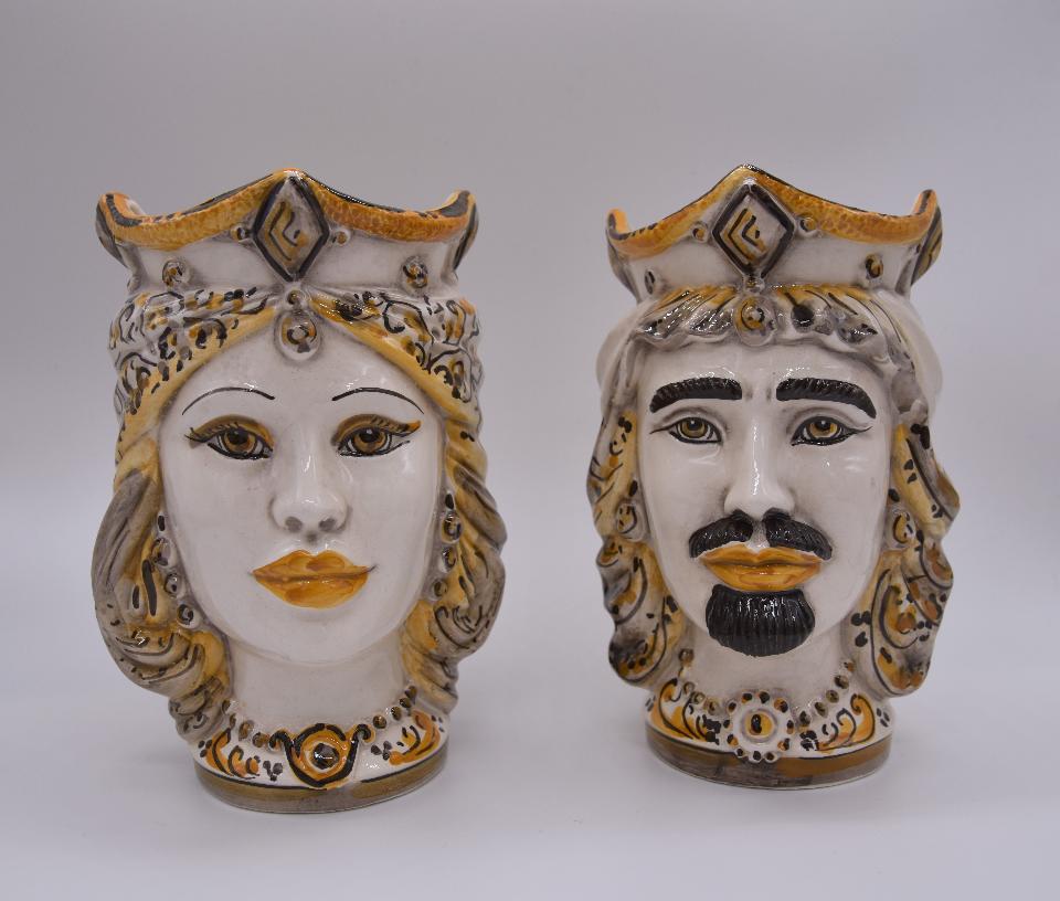 Teste di moro modello gioiello moderne decoro arancione e fumé Produzione artigianale di Caltagirone h.15cm