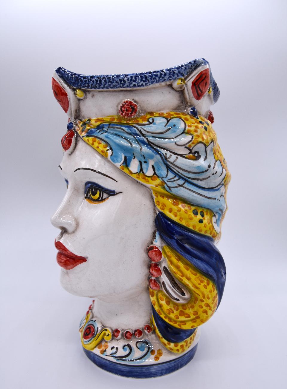 NEW Coppia teste di moro gioiello moderne decoro siciliano Produzione artigianale di Caltagirone h.20cm