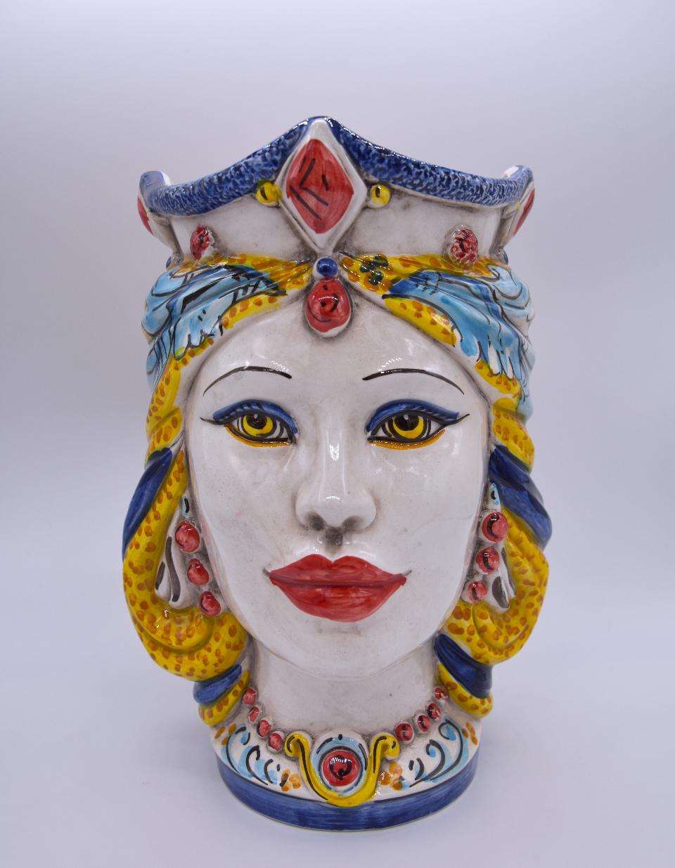 NEW Coppia teste di moro gioiello moderne decoro siciliano Produzione artigianale di Caltagirone h.20cm