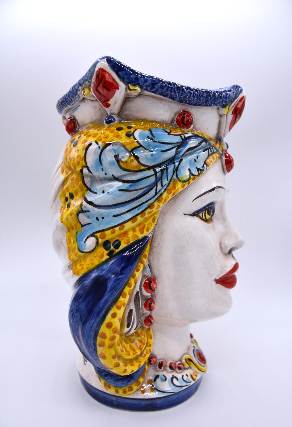 NEW Coppia teste di moro gioiello moderne decoro siciliano Produzione artigianale di Caltagirone h.20cm