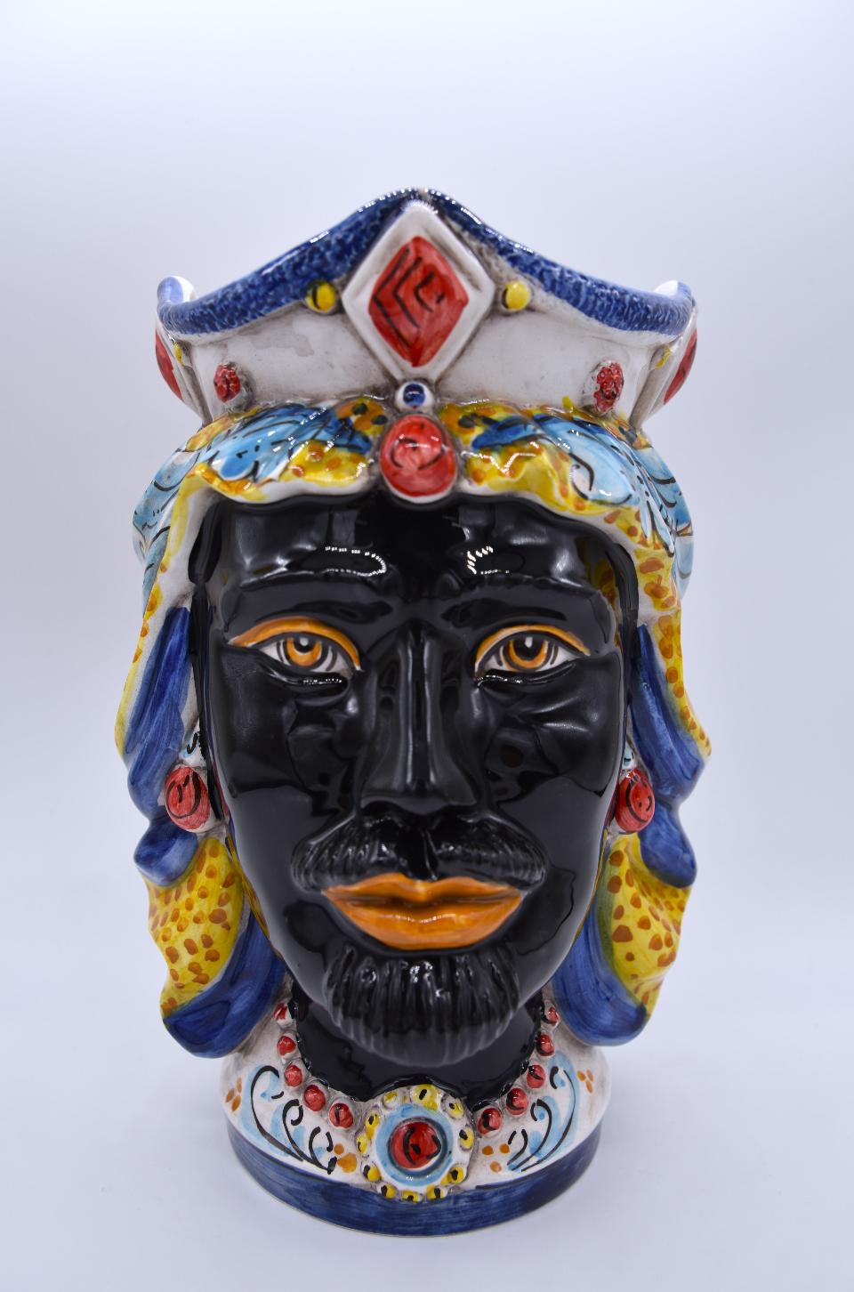 NEW Coppia teste di moro gioiello moderne decoro siciliano Produzione artigianale di Caltagirone h.20cm