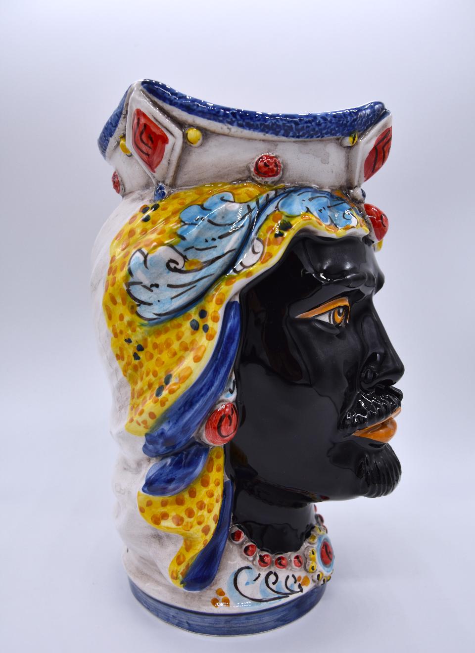 NEW Coppia teste di moro gioiello moderne decoro siciliano Produzione artigianale di Caltagirone h.20cm