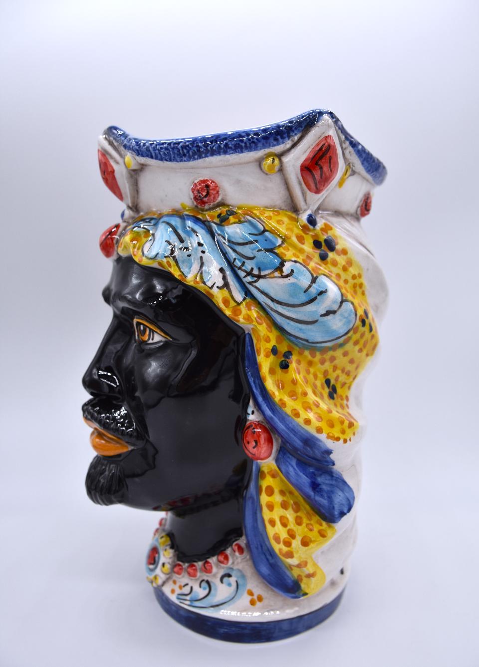 NEW Coppia teste di moro gioiello moderne decoro siciliano Produzione artigianale di Caltagirone h.20cm