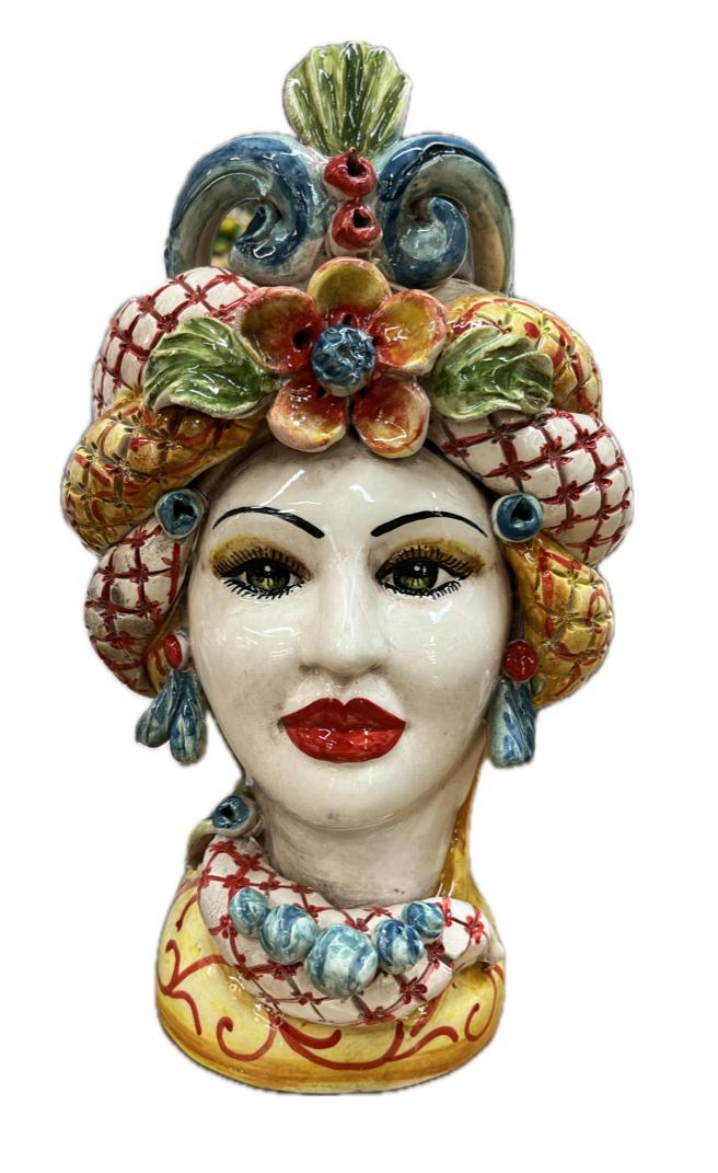 Teste di Moro con corona e turbante decoro siciliano Produzione artigianale di Caltagirone H 30cm
