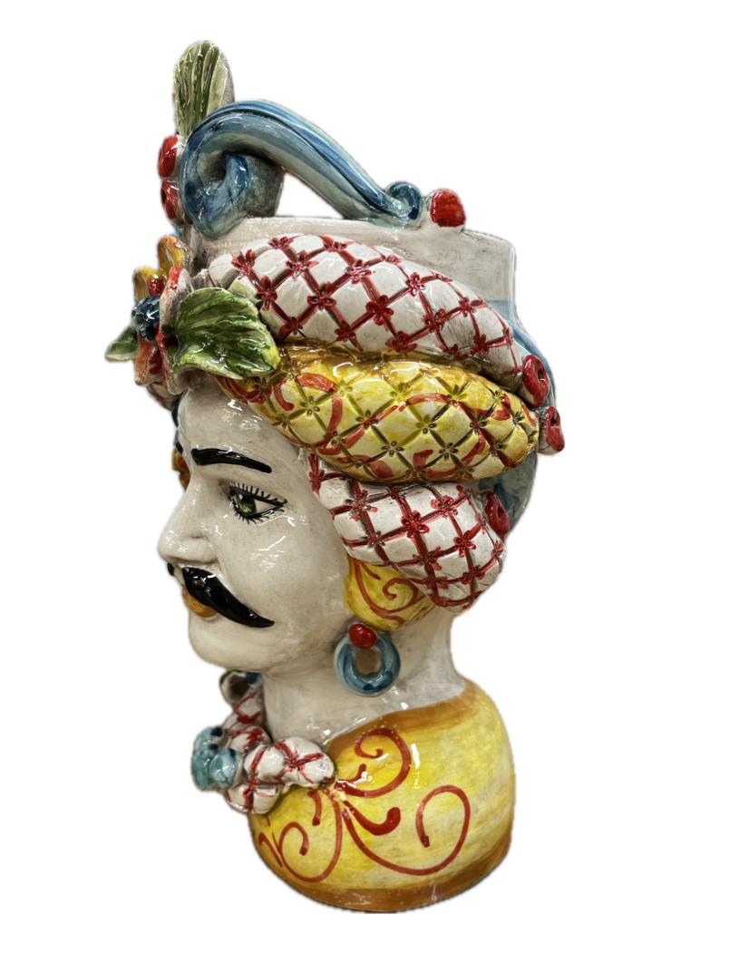 Teste di Moro con corona e turbante decoro siciliano Produzione artigianale di Caltagirone H 30cm