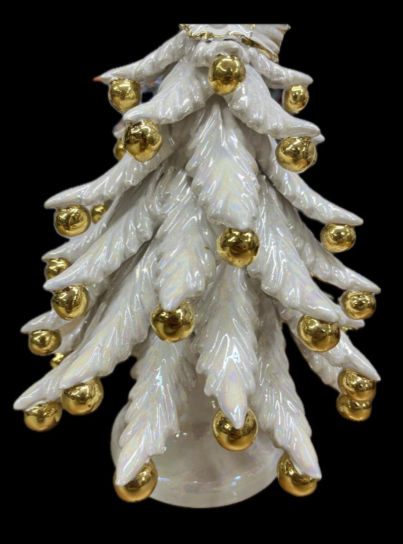 Albero di Natale con dettagli in oro e madreperla Produzione artigianale di Caltagirone H 25cm