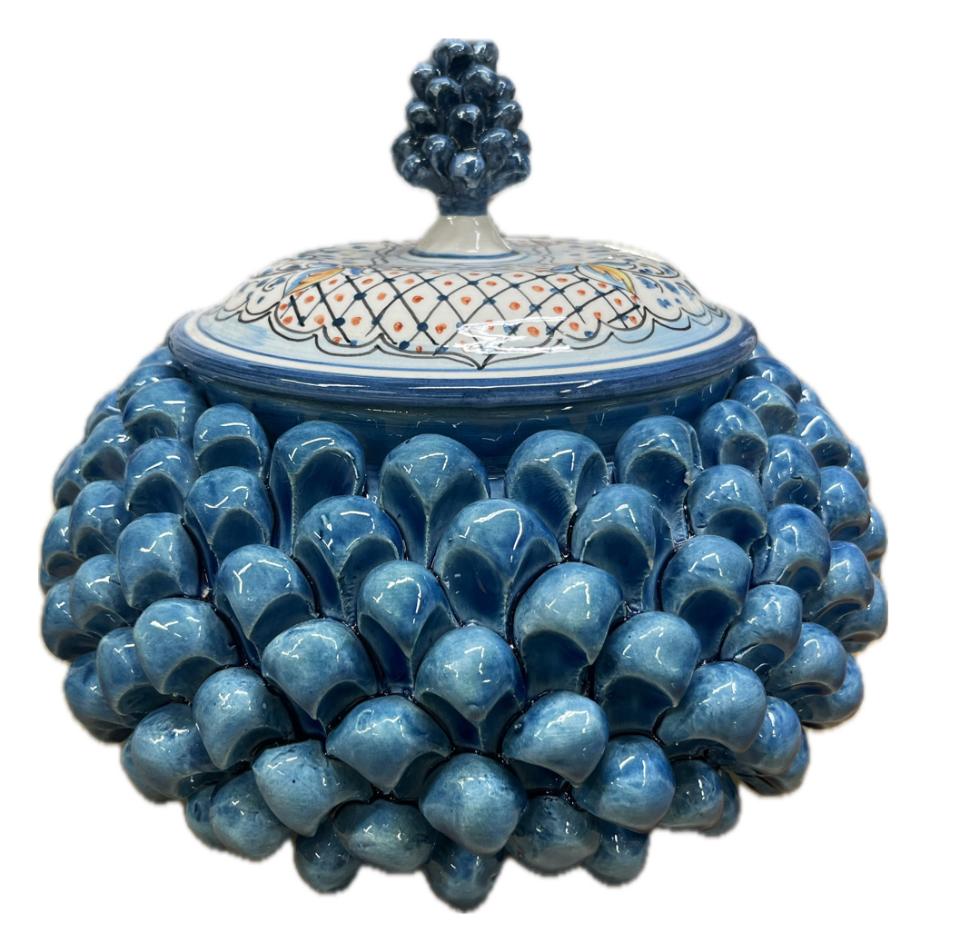 Biscottiera pigna decorata blu antico Produzione artigianale di Caltagirone H 25cm