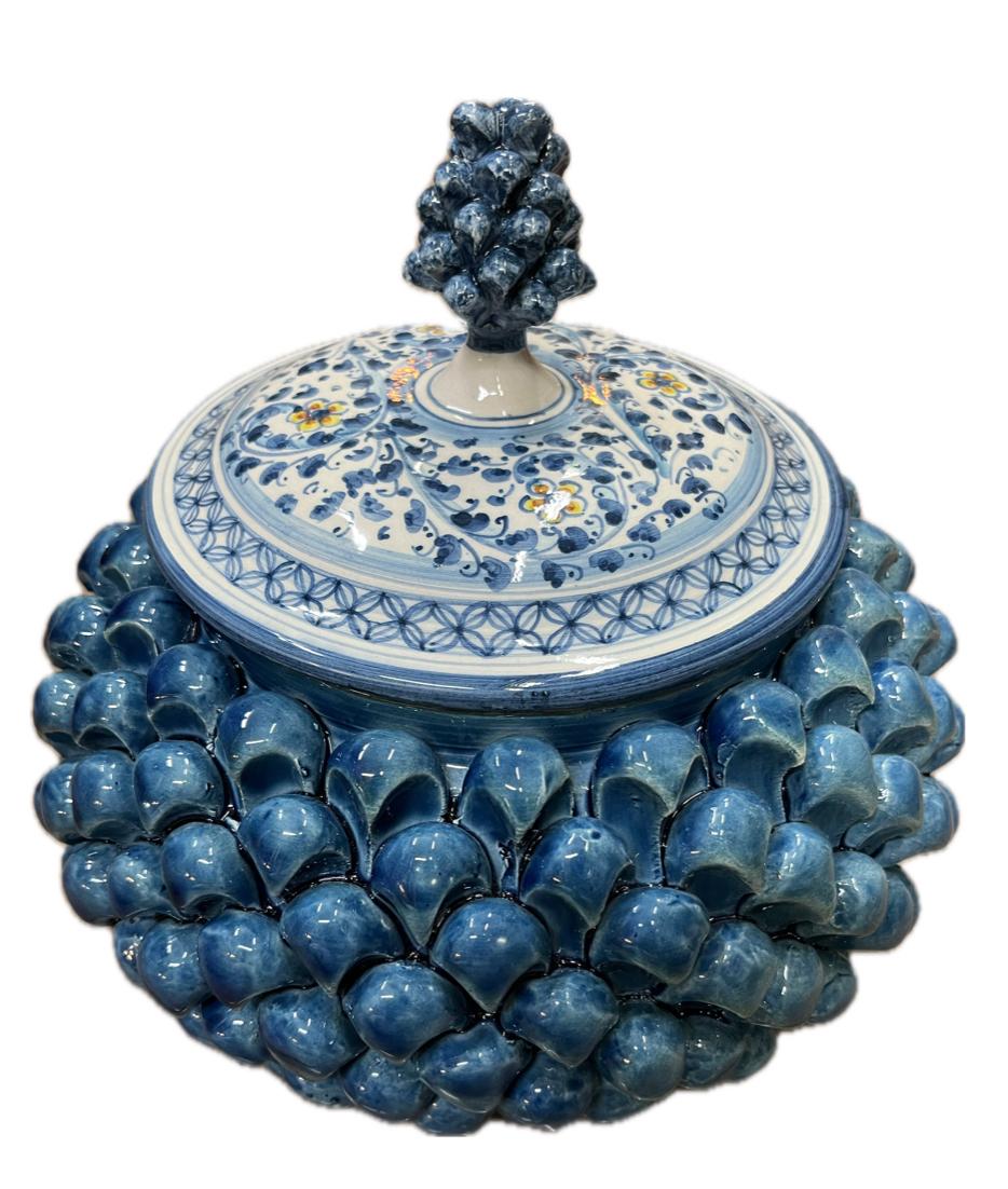 Biscottiera pigna decorata blu antico Produzione artigianale di Caltagirone H 25cm