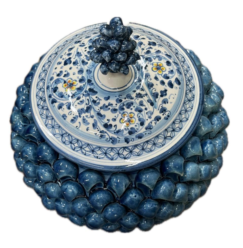 Biscottiera pigna decorata blu antico Produzione artigianale di Caltagirone H 25cm