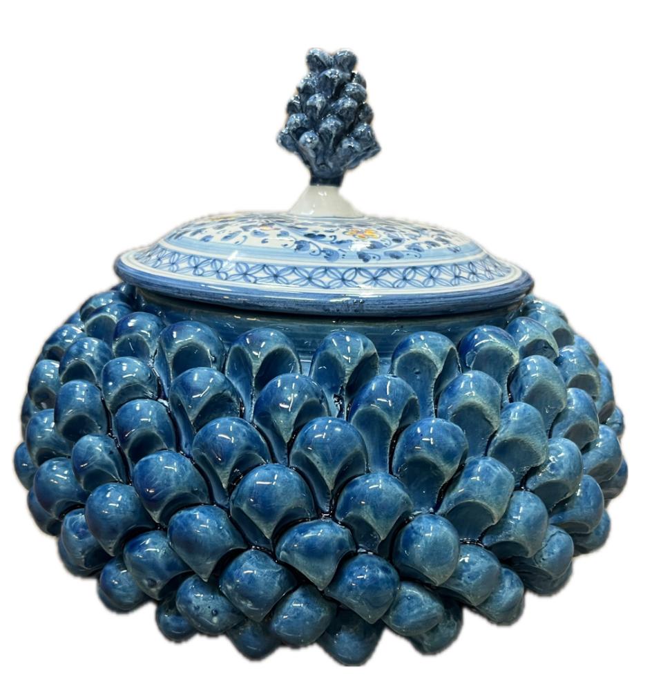 Biscottiera pigna decorata blu antico Produzione artigianale di Caltagirone H 25cm