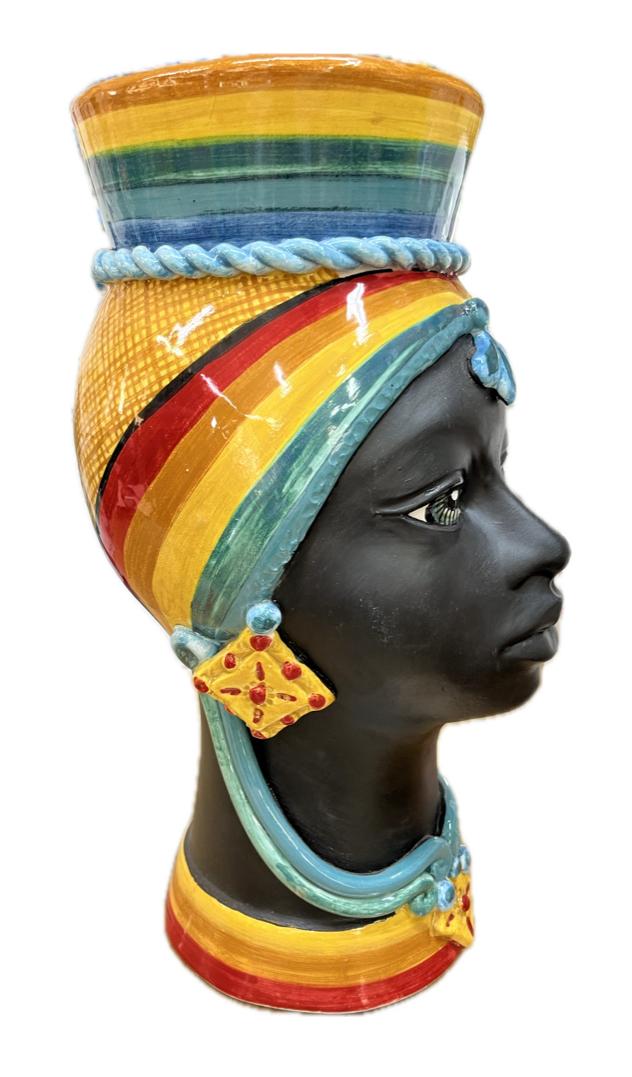 Teste di moro modello Afro decoro multicolor Produzione artigianale di Caltagirone h.40cm