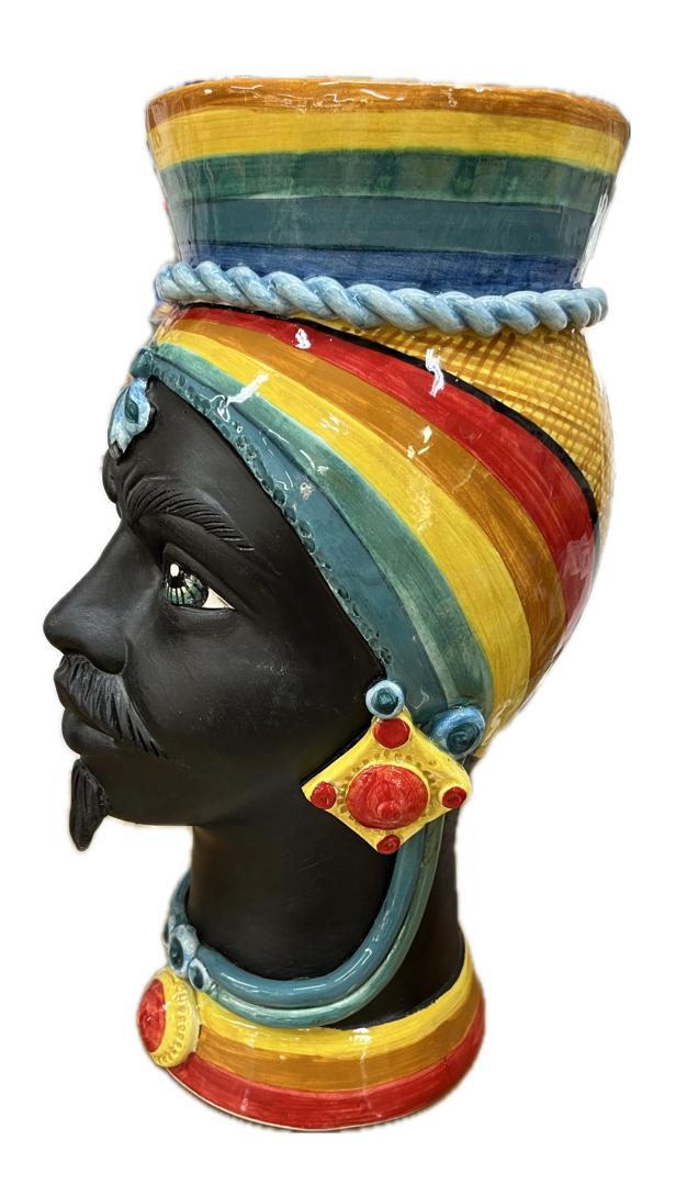 Teste di moro modello Afro decoro multicolor Produzione artigianale di Caltagirone h.40cm