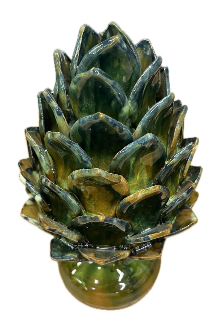 Carciofo decoro Kaleido verde bosco Produzione artigianale Santo Stefano di Camastra h.30cm