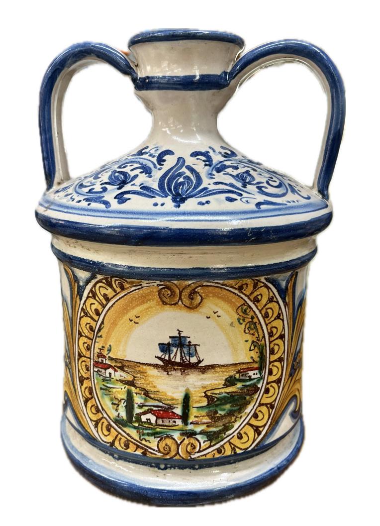 Vaso con manici decorato Produzione artigianale di Caltagirone H 25cm