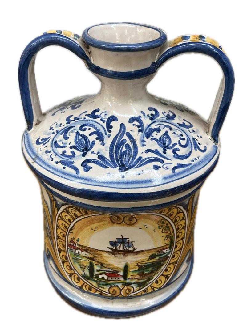 Vaso con manici decorato Produzione artigianale di Caltagirone H 25cm