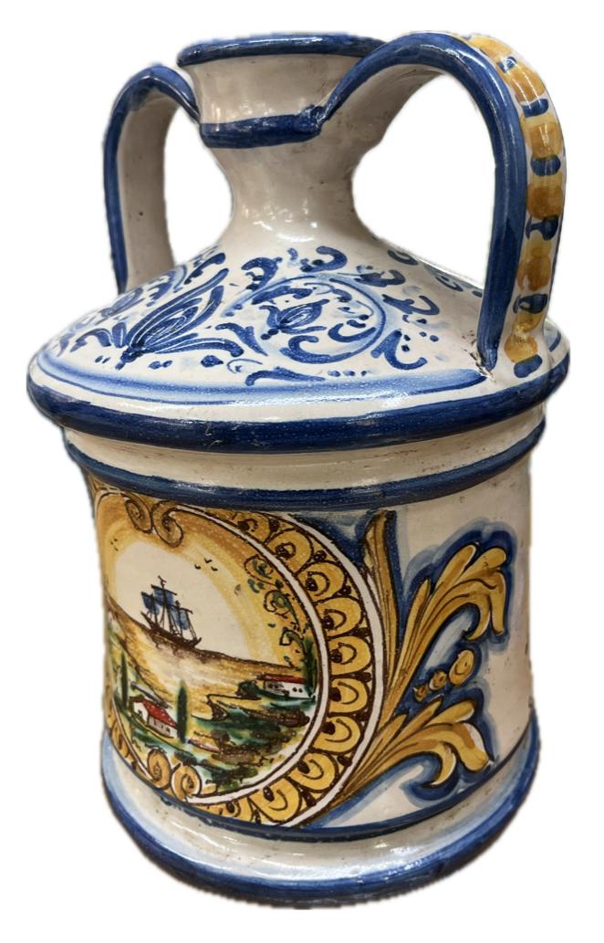Vaso con manici decorato Produzione artigianale di Caltagirone H 25cm