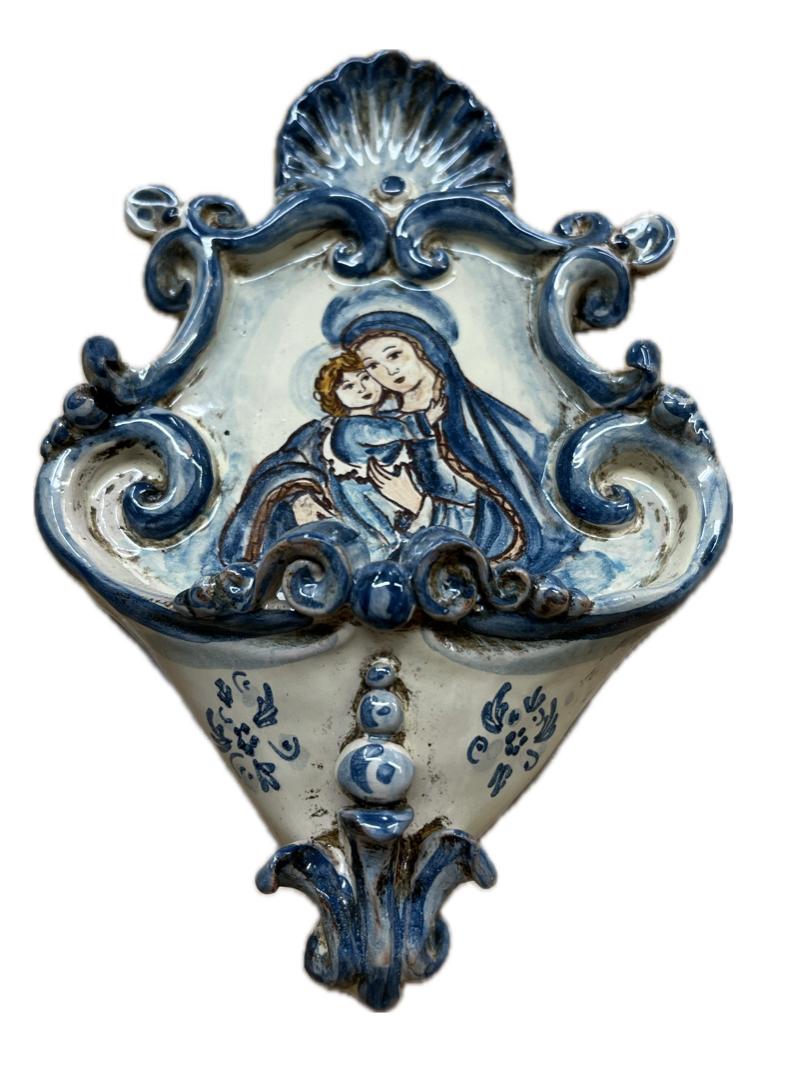 Acqua Santiera decorata Produzione artigianale di Caltagirone H 25cm