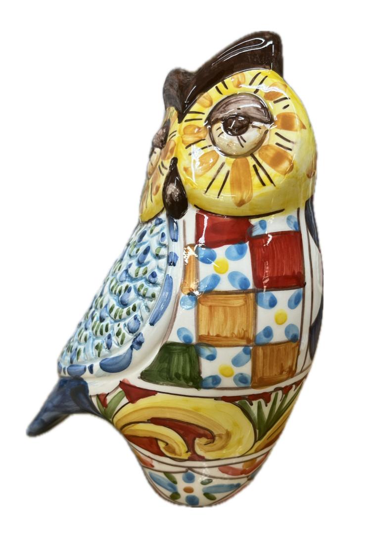 Civetta in ceramica decoro siciliano Produzione artigianale Santo Stefano di Camastra H 21cm