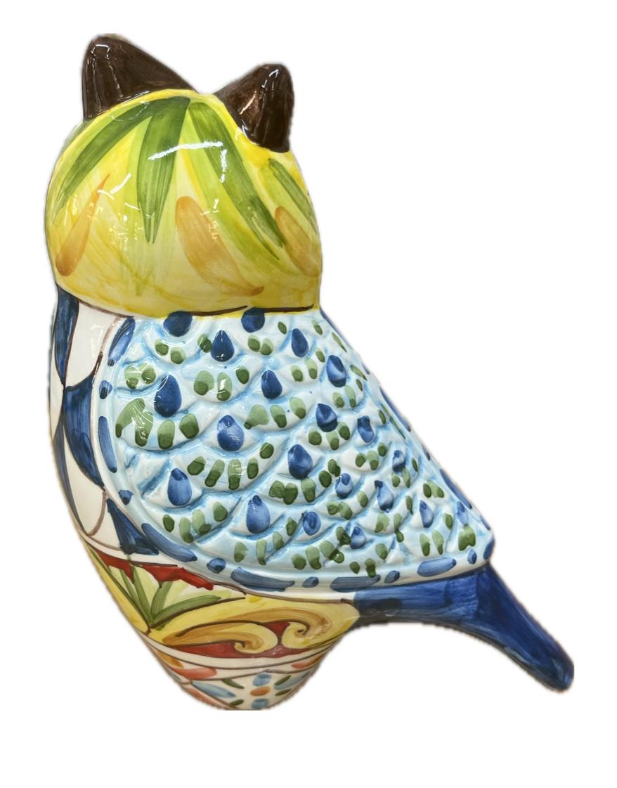 Civetta in ceramica decoro siciliano Produzione artigianale Santo Stefano di Camastra H 21cm