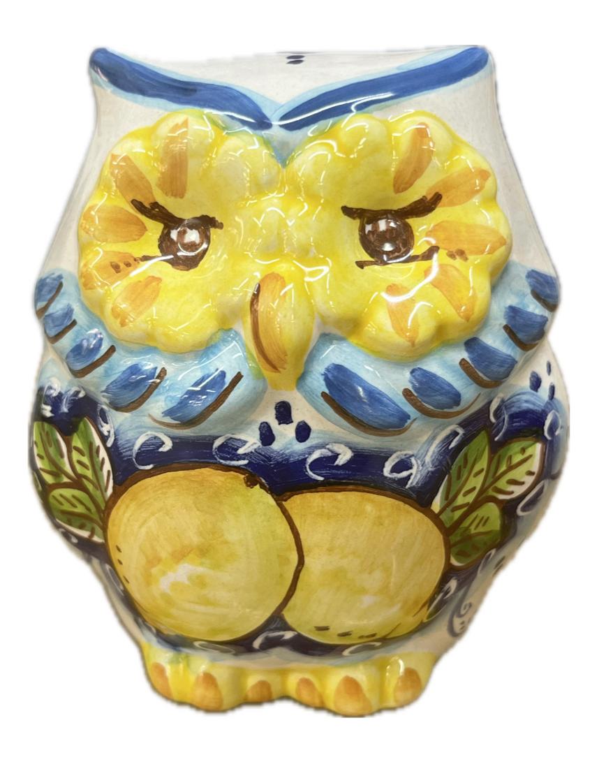 Civetta in ceramica decorata con limoni Produzione artigianale di Caltagirone H 15cm