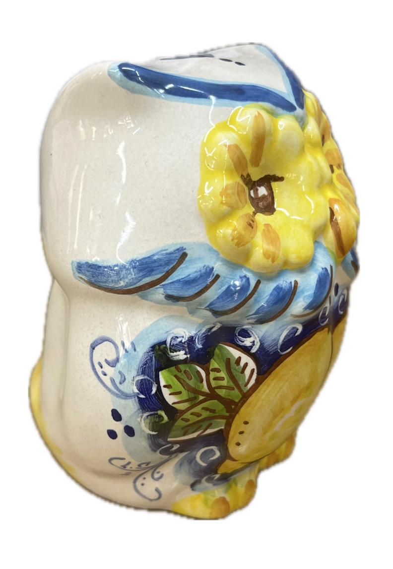 Civetta in ceramica decorata con limoni Produzione artigianale di Caltagirone H 15cm