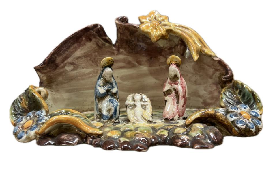 Presepe in ceramica Produzione artigianale di Caltagirone Lunghezza 18cm