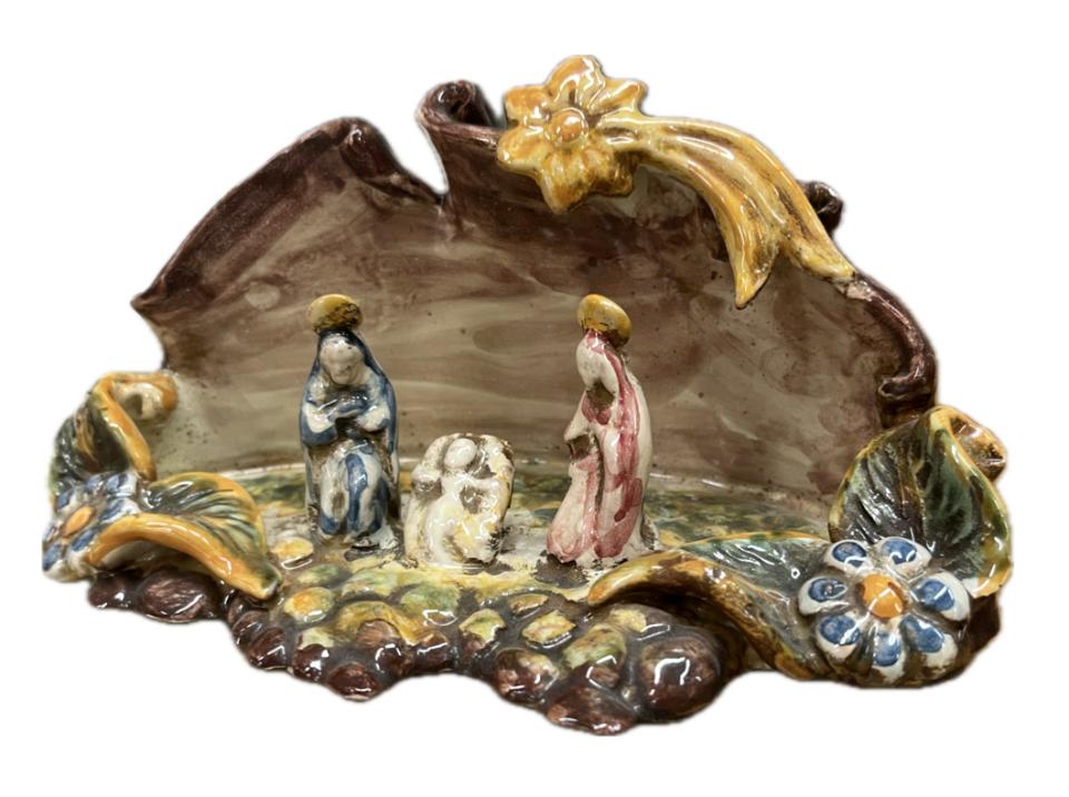 Presepe in ceramica Produzione artigianale di Caltagirone Lunghezza 18cm