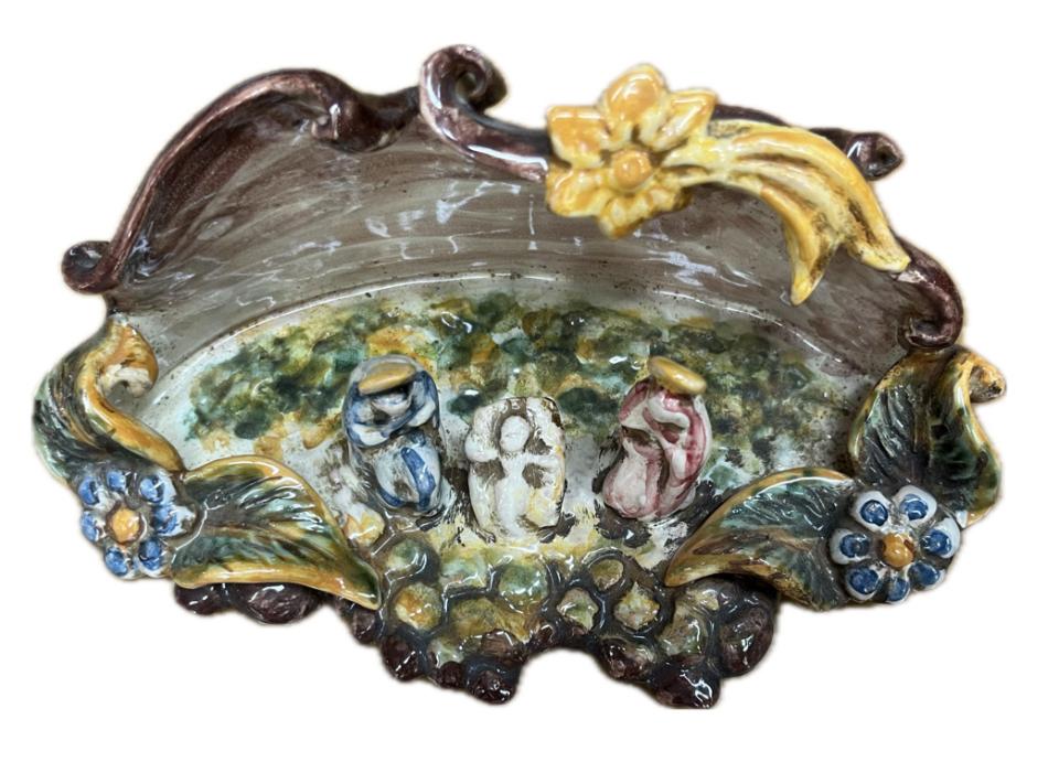 Presepe in ceramica Produzione artigianale di Caltagirone Lunghezza 18cm