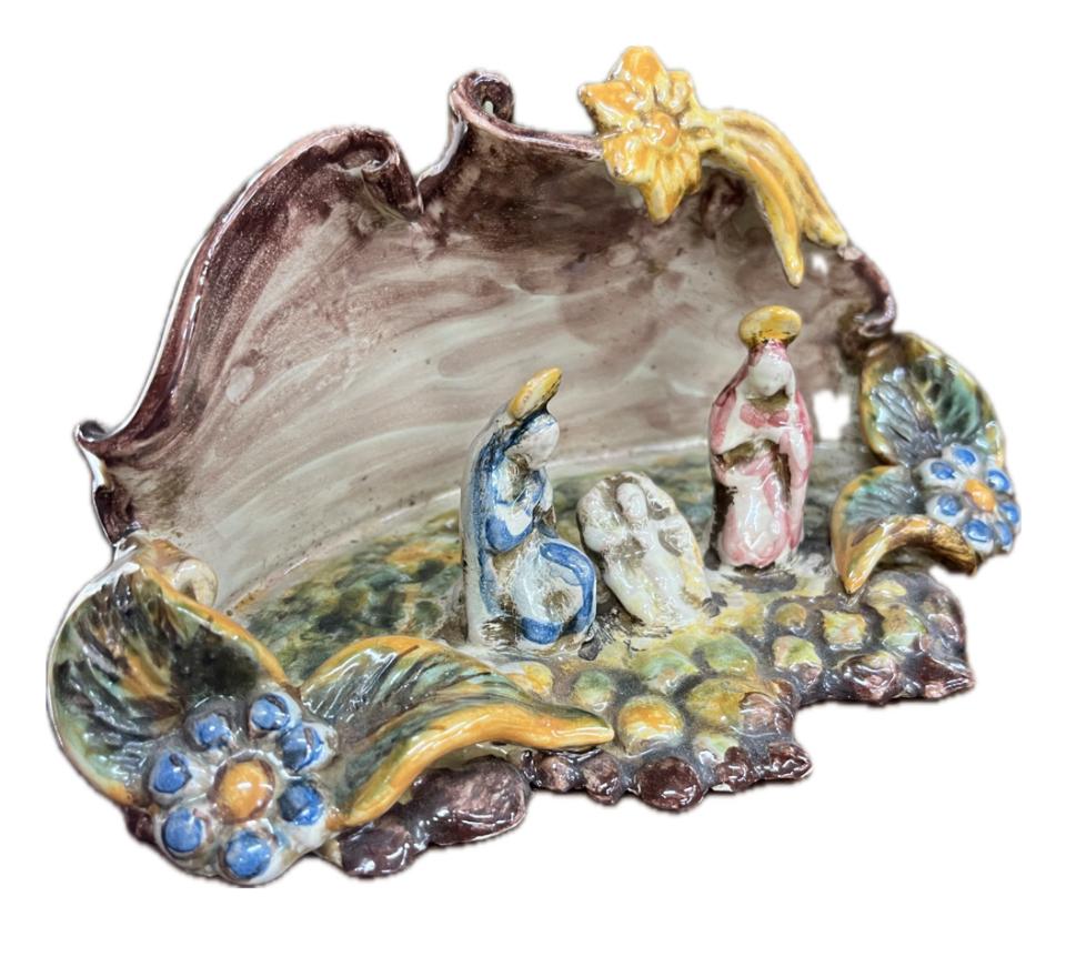 Presepe in ceramica Produzione artigianale di Caltagirone Lunghezza 18cm