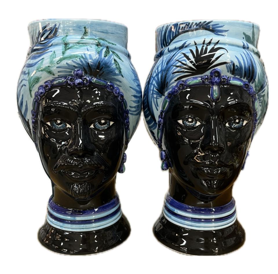 Teste di moro design moderne con nero lucido Produzione artigianale di Caltagirone H 32cm