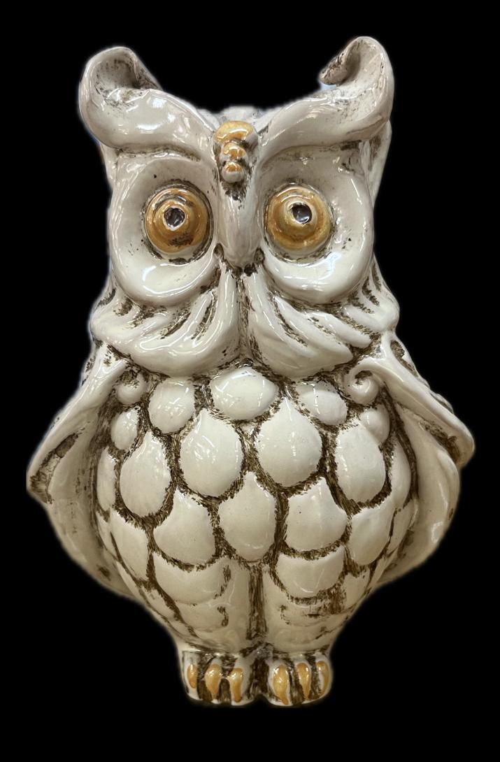Civetta in ceramica fumé/bianco antico decorata Produzione artigianale di Caltagirone H 15cm