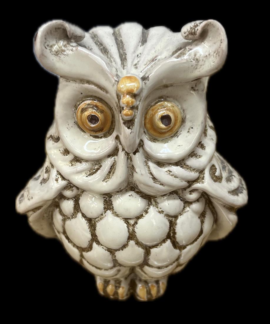 Civetta in ceramica fumé/bianco antico decorata Produzione artigianale di Caltagirone H 15cm