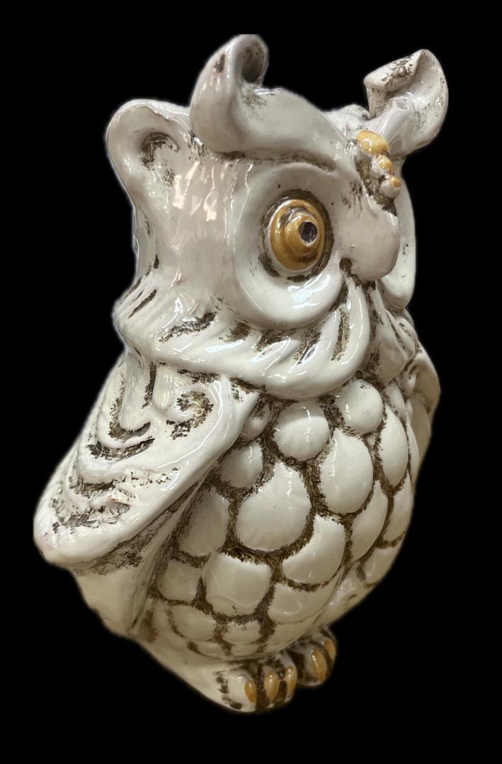 Civetta in ceramica fumé/bianco antico decorata Produzione artigianale di Caltagirone H 15cm