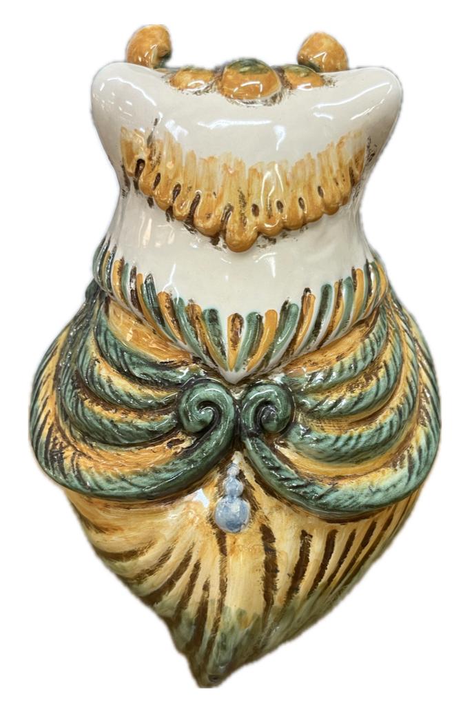 Civetta decorata in ceramica verde e arancione Produzione artigianale di Caltagirone h.20cm