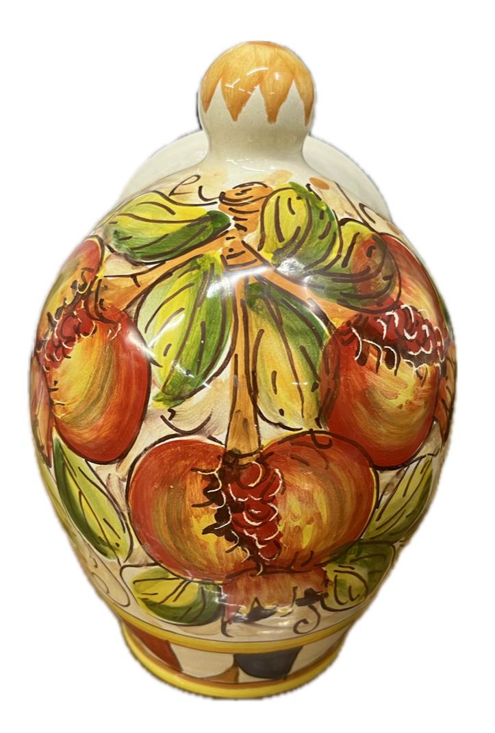 Saliera a salvadanaio in ceramica siciliana con melograni Produzione artigianale di Caltagirone h.20cm