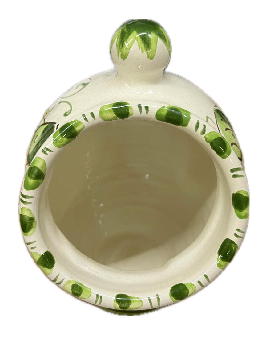 Saliera a salvadanaio in ceramica siciliana con melograni decoro verde Produzione artigianale Santo Stefano di Camastra h.20cm