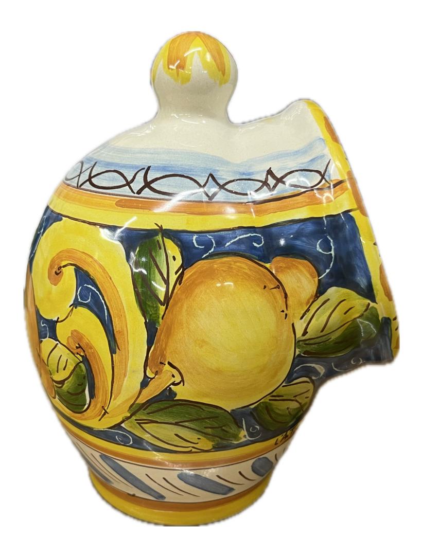 Saliera a salvadanaio in ceramica siciliana con limoni Produzione artigianale Santo Stefano di Camastra H 20cm