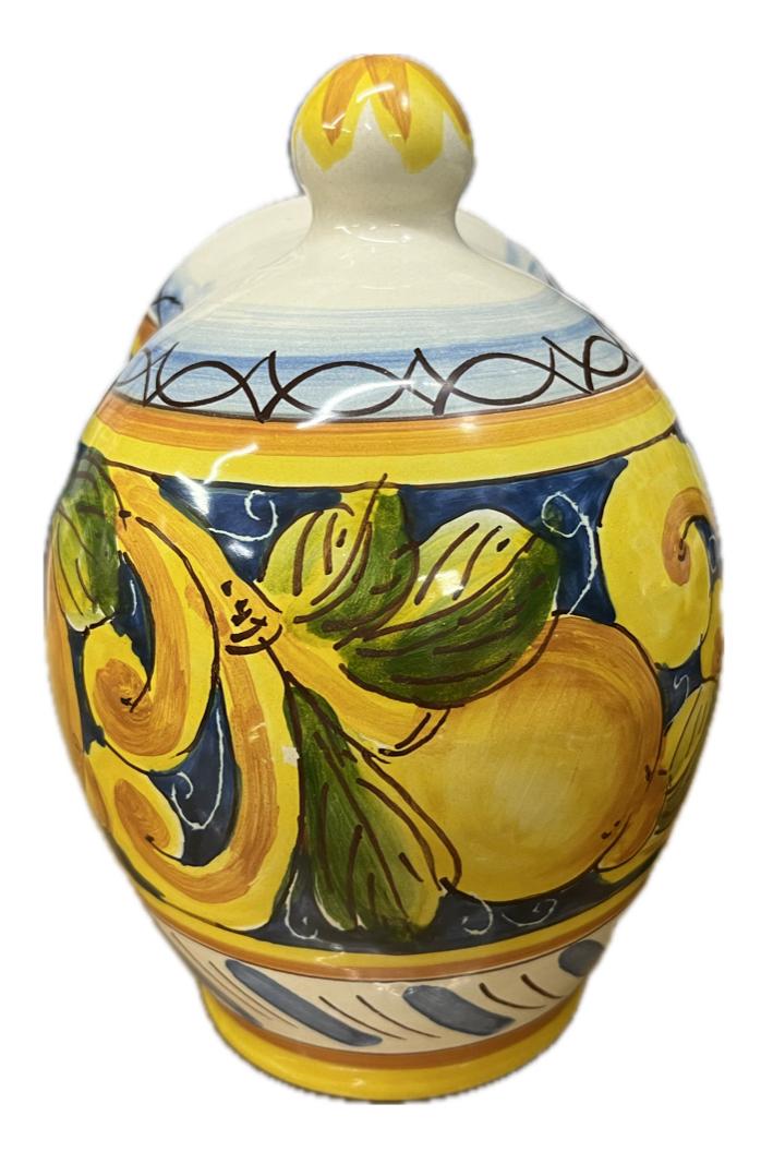 Saliera a salvadanaio in ceramica siciliana con limoni Produzione artigianale Santo Stefano di Camastra H 20cm