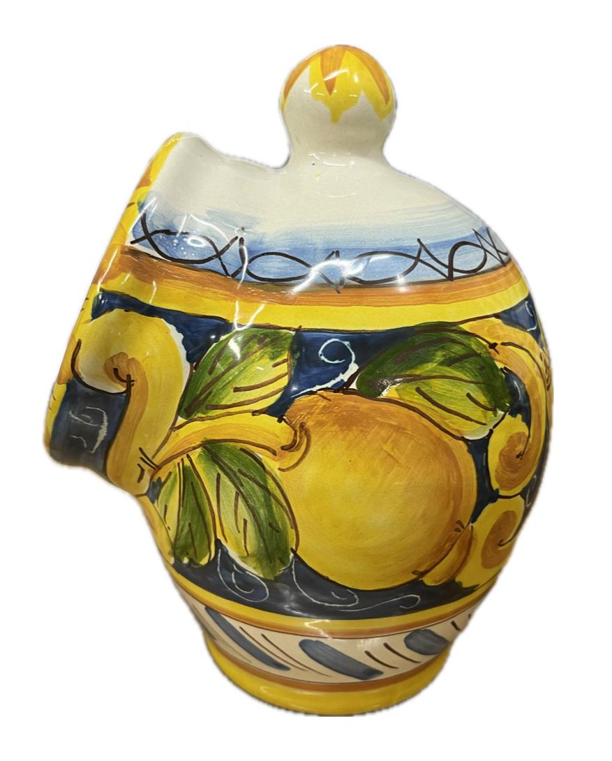 Saliera a salvadanaio in ceramica siciliana con limoni Produzione artigianale Santo Stefano di Camastra H 20cm