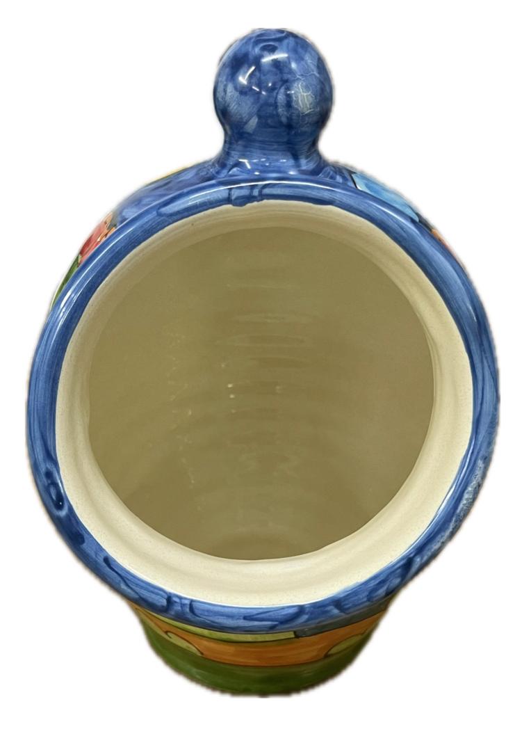 Saliera a salvadanaio in ceramica siciliana con fichi d'india decoro naif Produzione artigianale Santo Stefano di Camastra H 20cm