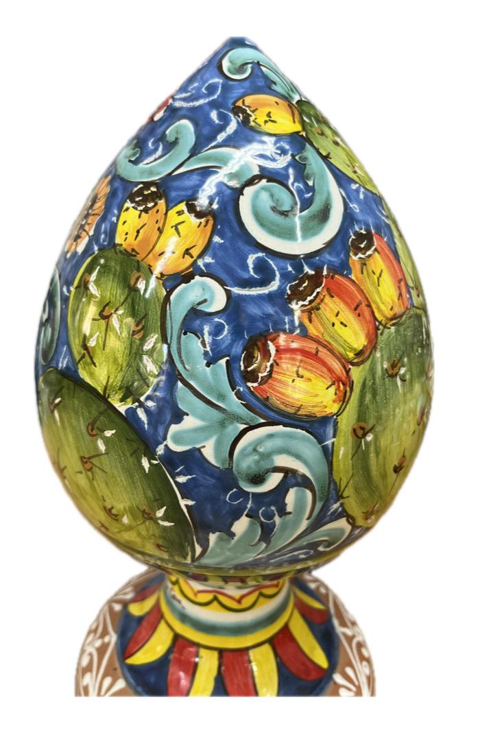 Pigna ornamentale liscia decoro fichi d'india Produzione artigianale Santo Stefano di Camastra H 30cm
