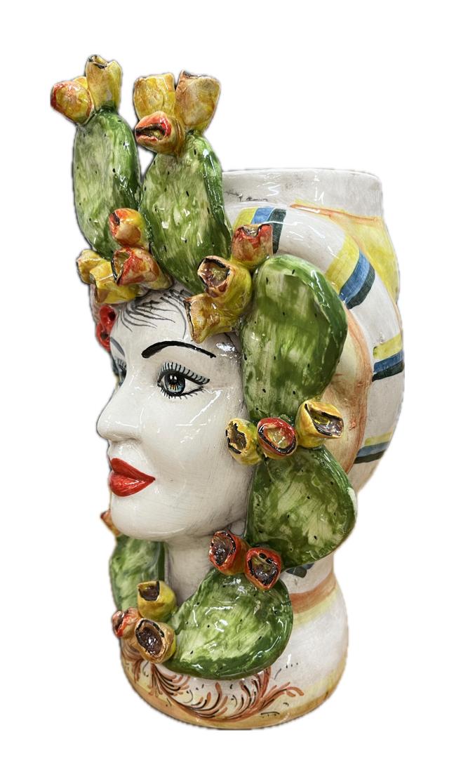 Teste di moro con fichi d'india Produzione artigianale di Caltagirone H 30cm