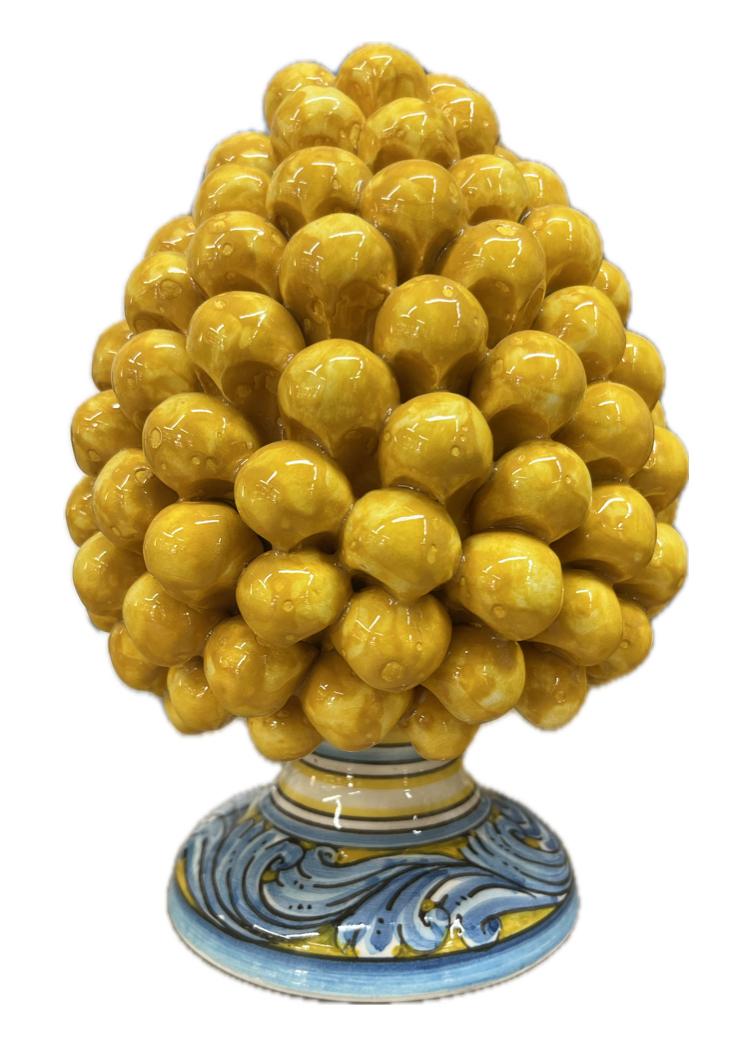 Pigna siciliana in ceramica giallo ocra con base decorata Produzione artigianale di Caltagirone h.20cm