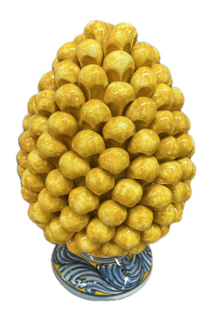 Pigna siciliana in ceramica giallo ocra con base decorata Produzione artigianale di Caltagirone h.25cm