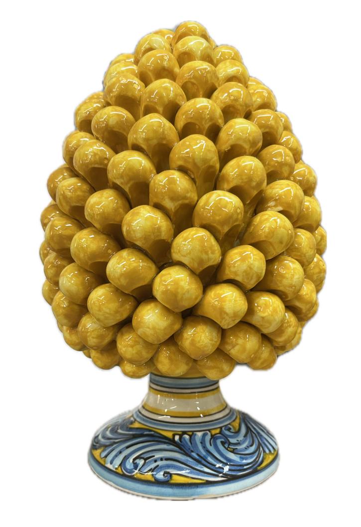 Pigna siciliana in ceramica giallo ocra con base decorata Produzione artigianale di Caltagirone h.25cm