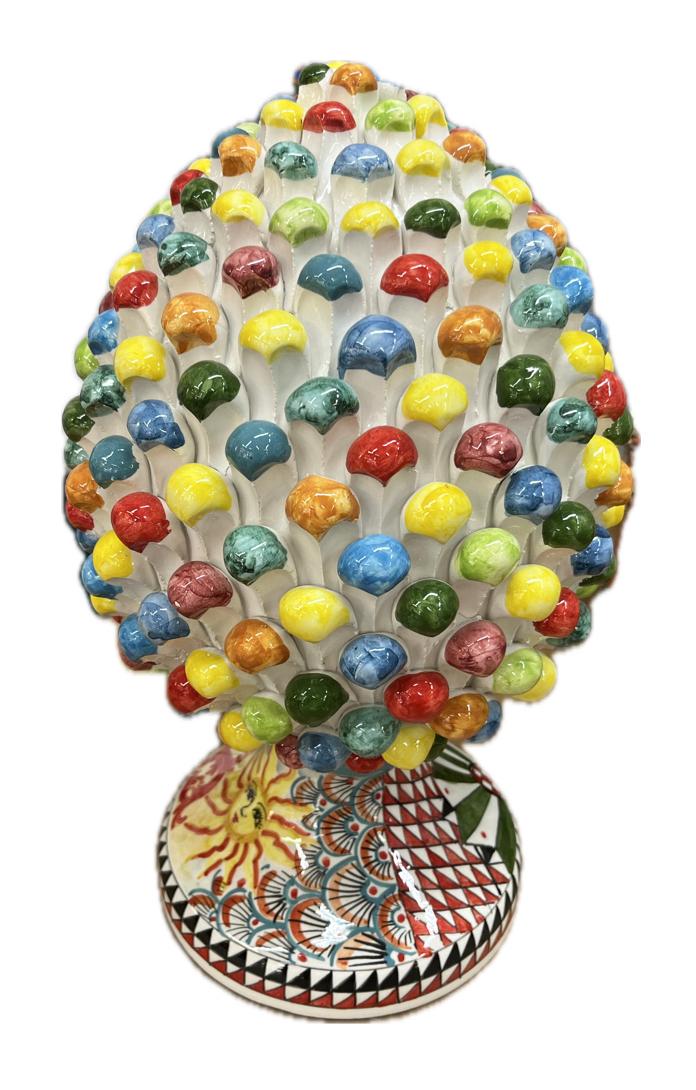 Pigna siciliana in ceramica  modello arlecchino Produzione artigianale di Caltagirone H 37cm