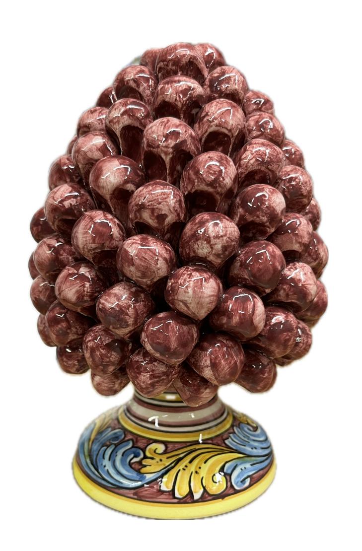 Pigna siciliana in ceramica bordeaux con base decorata Produzione artigianale di Caltagirone h.20cm