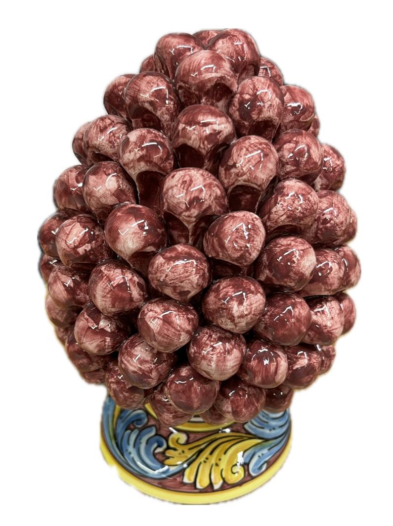 Pigna siciliana in ceramica bordeaux con base decorata Produzione artigianale di Caltagirone h.20cm