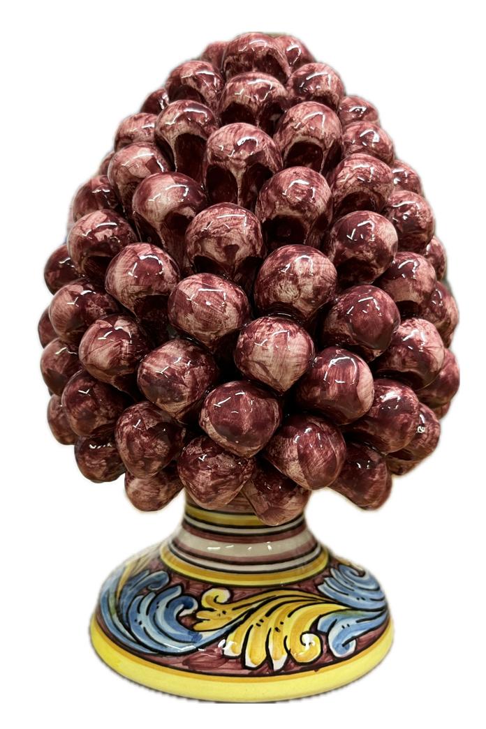 Pigna siciliana in ceramica bordeaux con base decorata Produzione artigianale di Caltagirone h.20cm